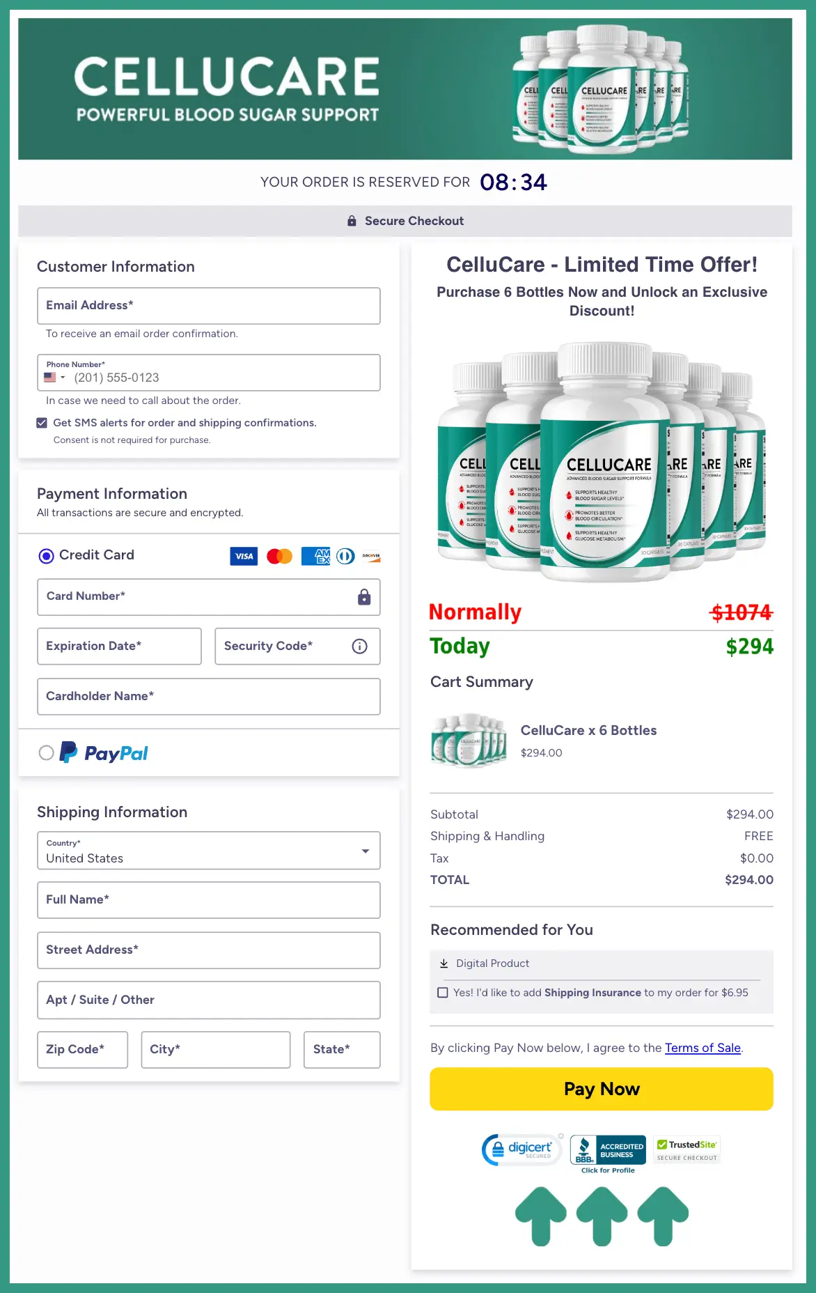 CelluCare Official Website Secure Order Page